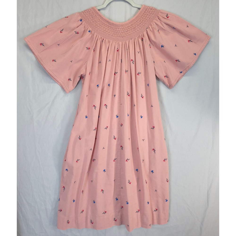 Old Navy Pink Embroidered Floral Smocked Dress Flutter Sleeve Casual L Tall - Picture 2 of 10